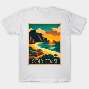 Gold Coast Australia Coastline Vintage Travel Art Poster T-Shirt